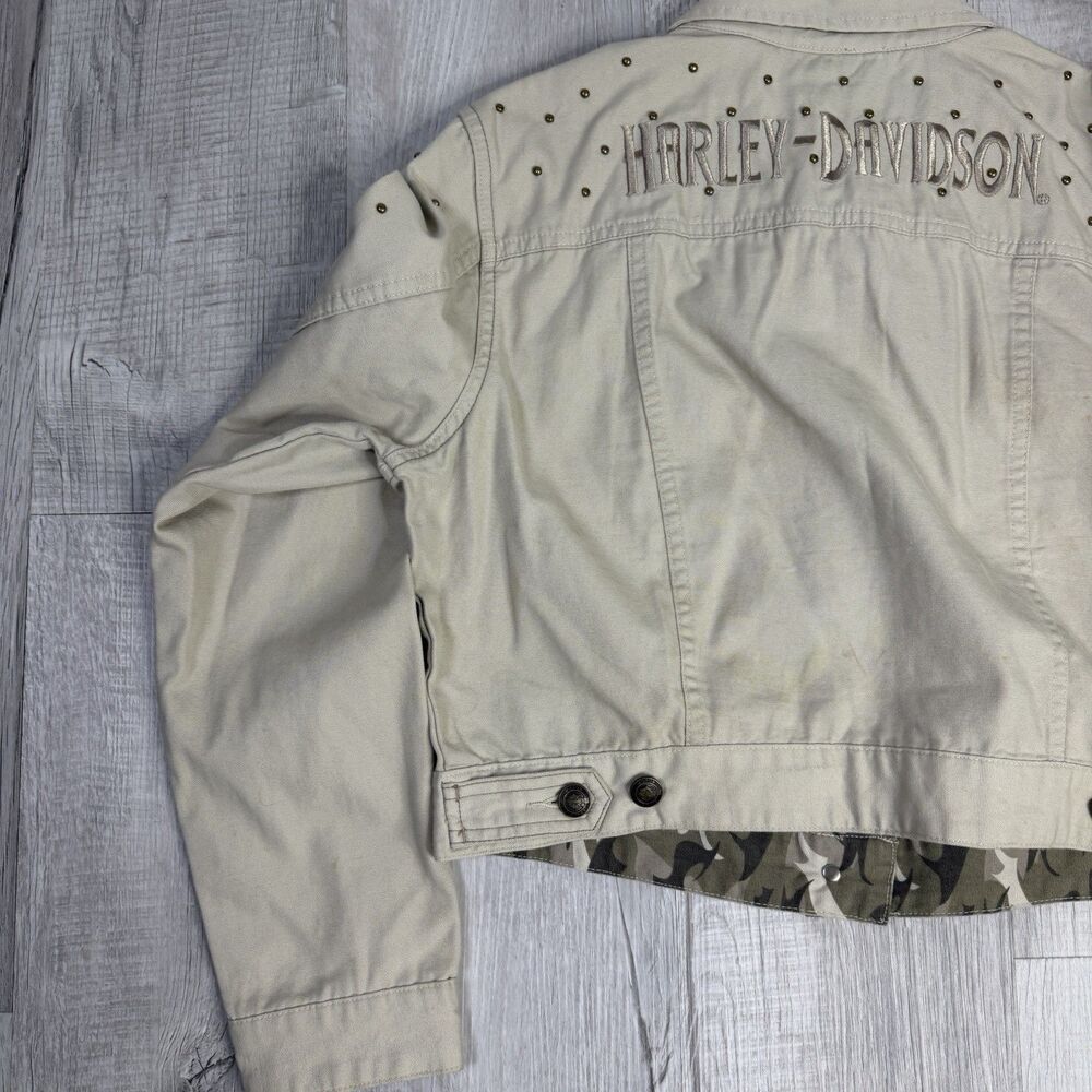 Harley Davidson Jacket Women’s Size XL Khaki Tan Studded Dazzle Cropped Biker J - Picture 10 of 13